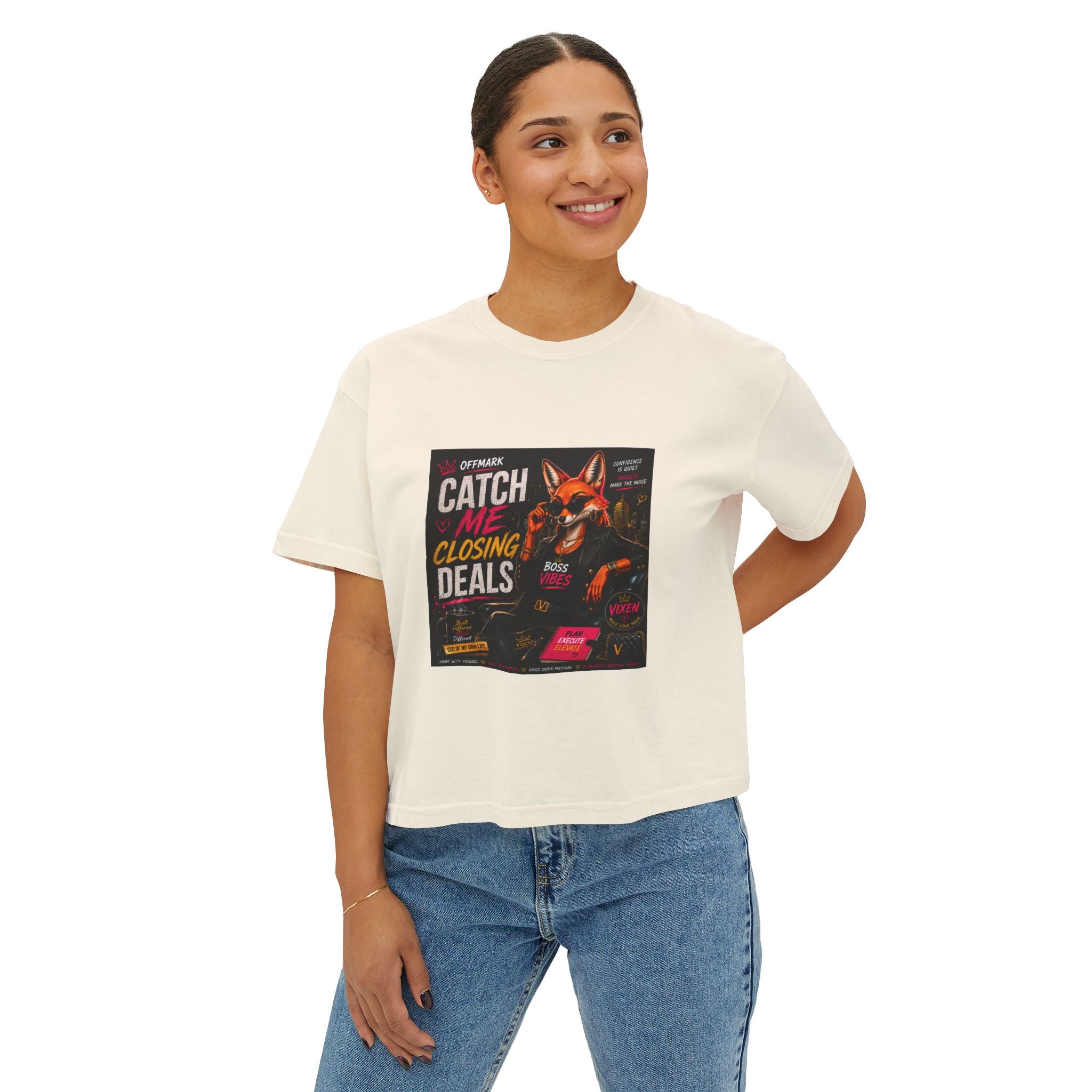 Catch Me Closing Deals Women’s Boxy Tee — Vixen the Bossy Foxxy