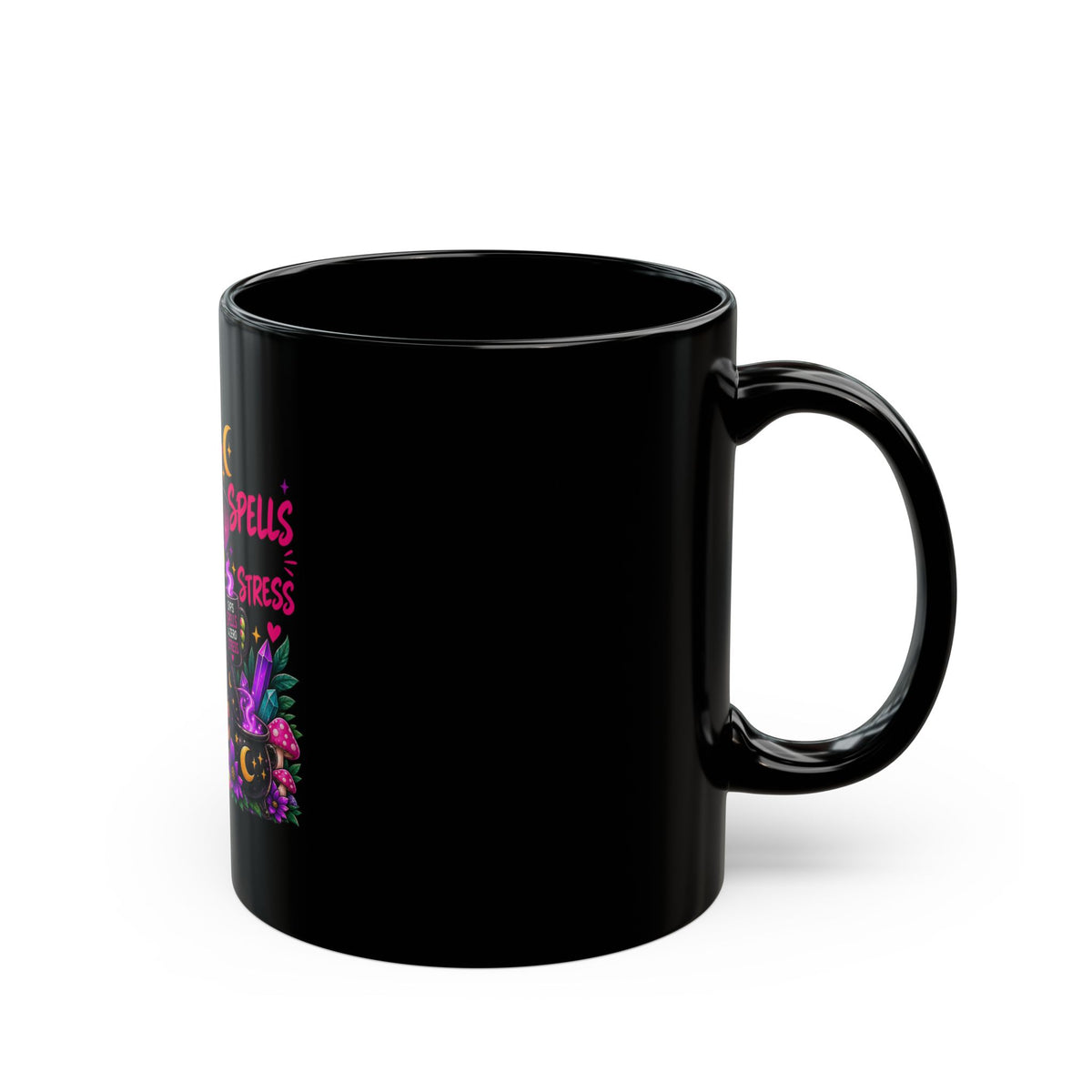 Magic Frog Witch Mug — "Spells Not Stress" Black Coffee Cup (11oz/15oz)