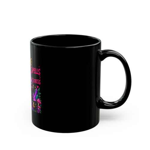 Magic Frog Witch Mug — "Spells Not Stress" Black Coffee Cup (11oz/15oz)