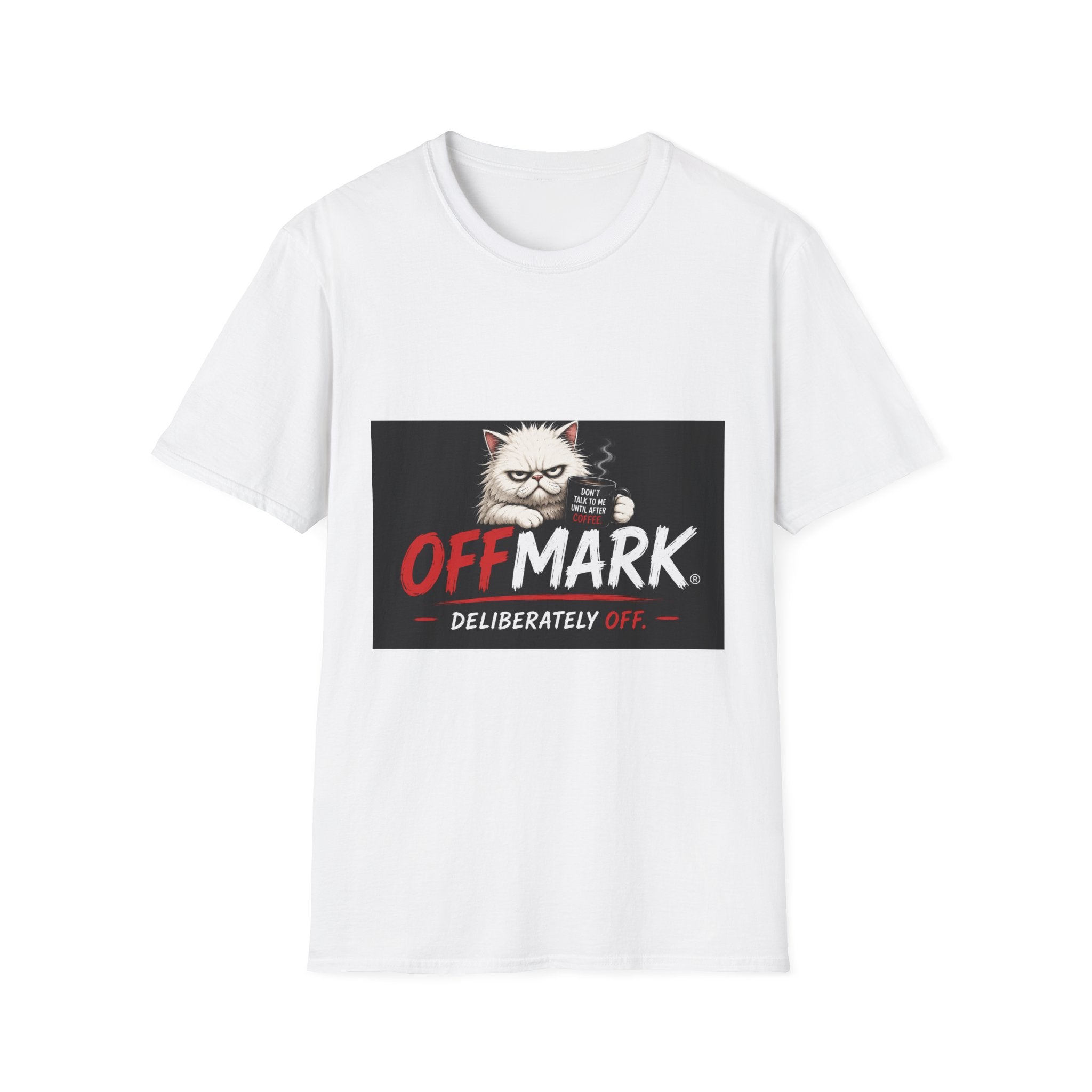 Off Mark Cat T-Shirt — Funny Grumpy Cat Graphic Tee ("Deliberately Off")