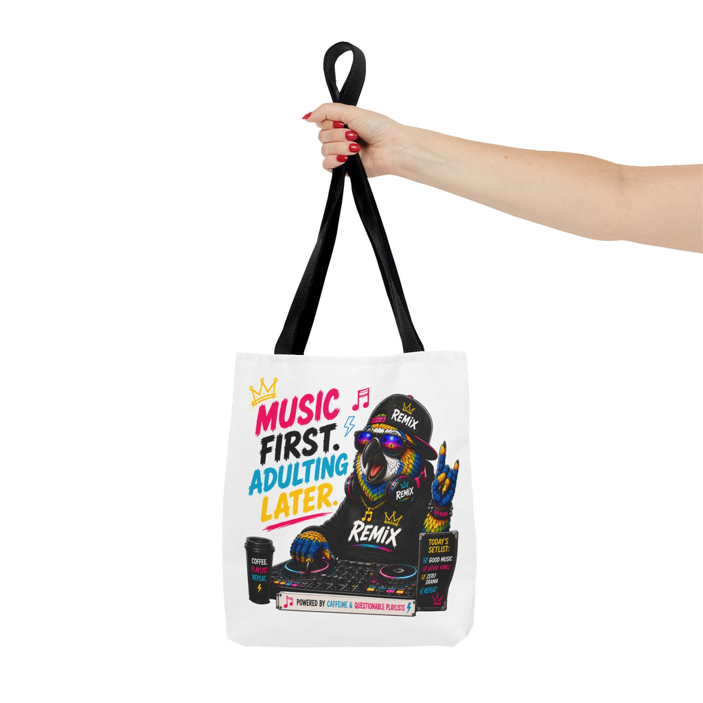 "Music First. Adulting Later." Remix the Parrot-Graphic Tote