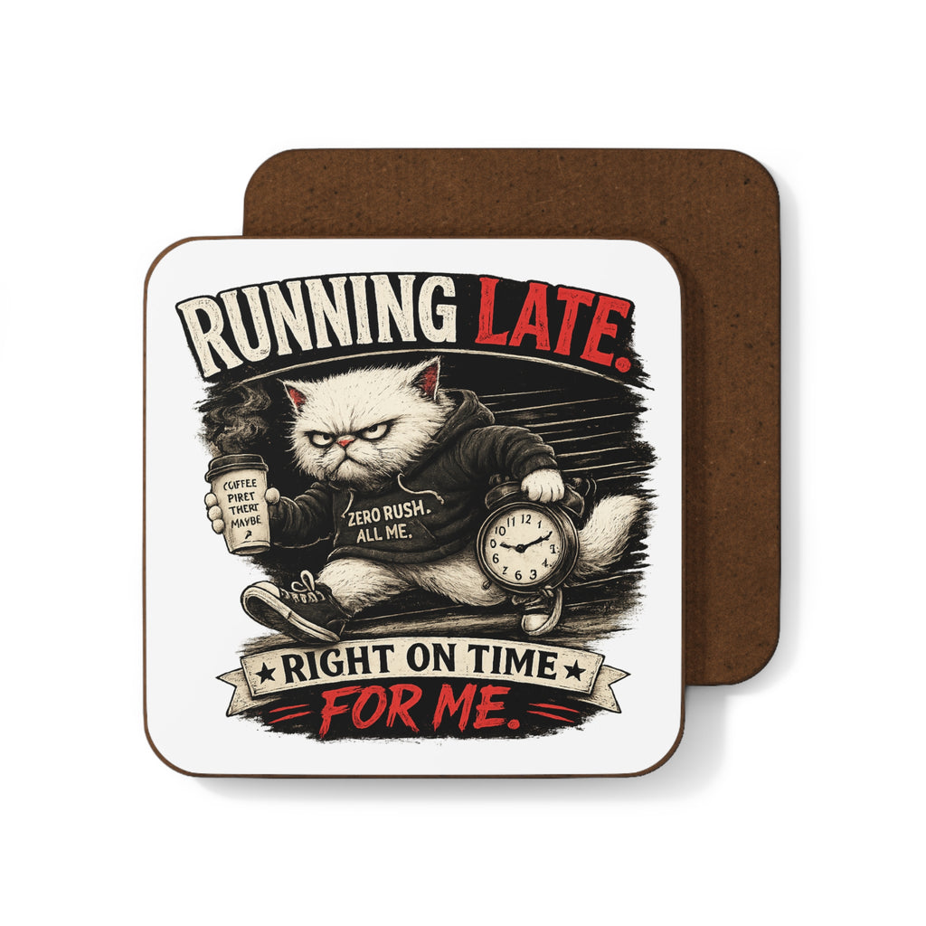 "Running Late. Right On Time For Me." Coaster-Murphy the Cat