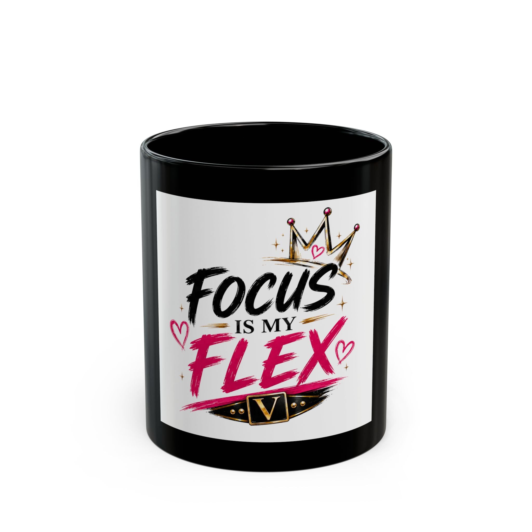 Focus Is My Flex Black Coffee Mug — Vixen the Foxxy Boss